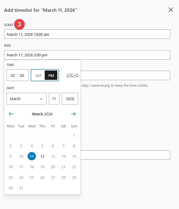 Illustration of the timeslot editing sidebar using the best WordPress inventory management plugin.