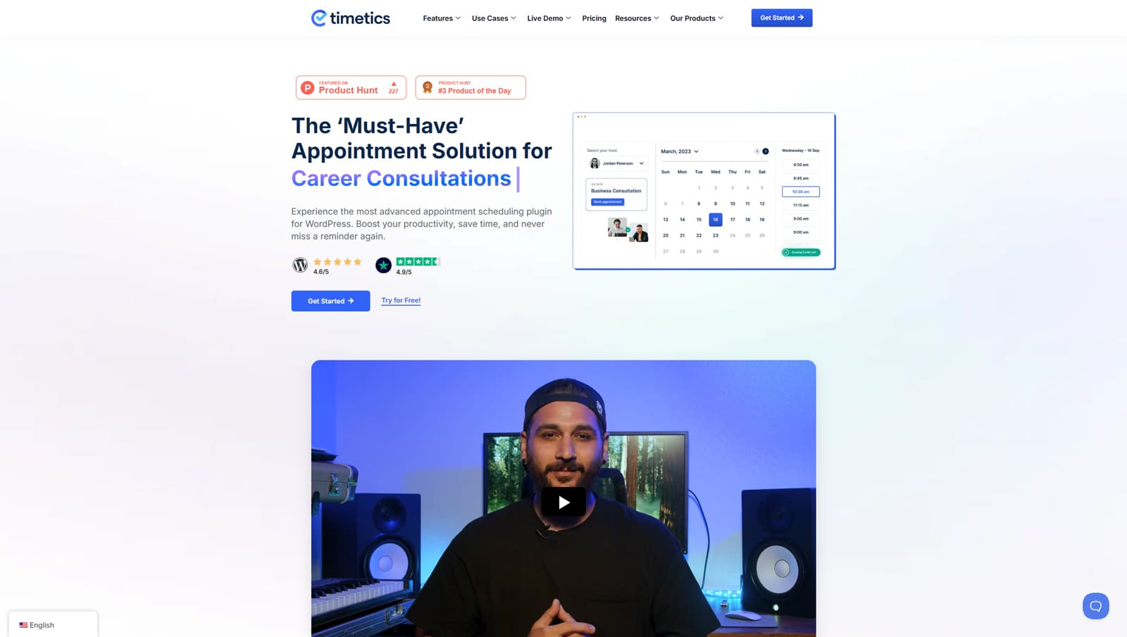 Portrait of Timetics, a WordPress calendar schedule plugin with booking status display.