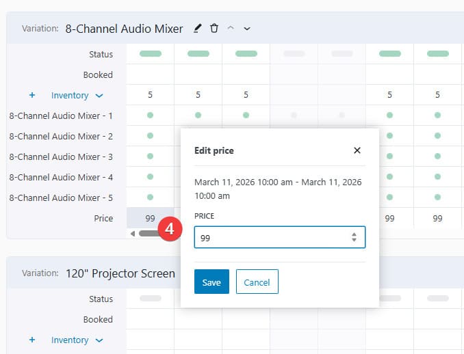 Figure of price management using the Booking Calendar plugin.