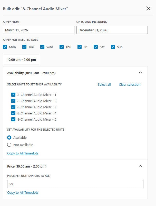 Picture of bulk editing sidebar available with the best WordPress inventory management plugin.