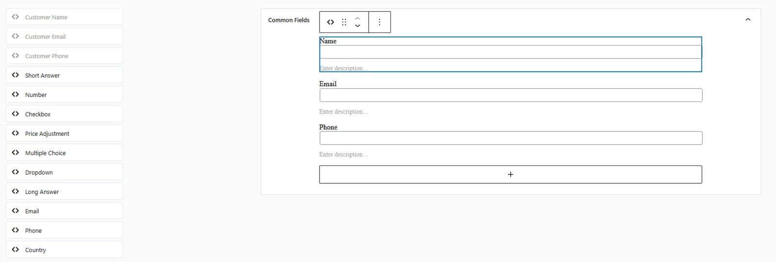 View of the form builder interface included with the best WordPress inventory management plugin.