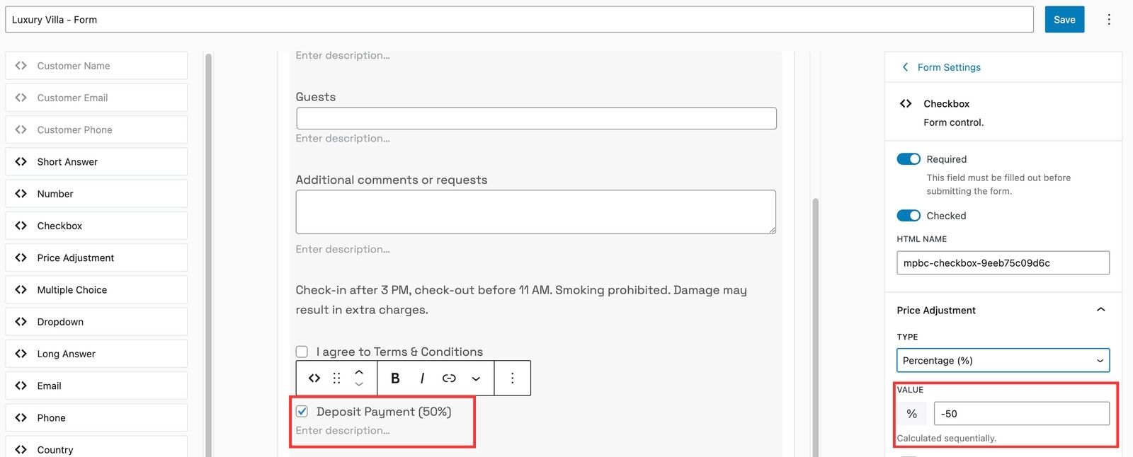 Screenshot of deposit payments in MotoPress Booking Calendar for hotel websites.