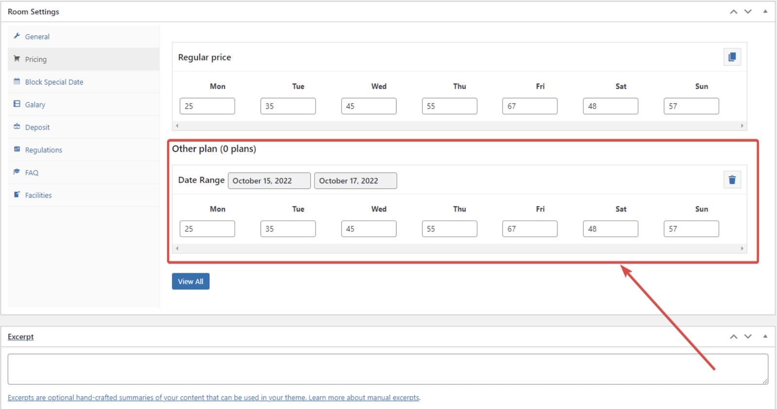 Screenshot of WP Hotel Booking pricing settings.
