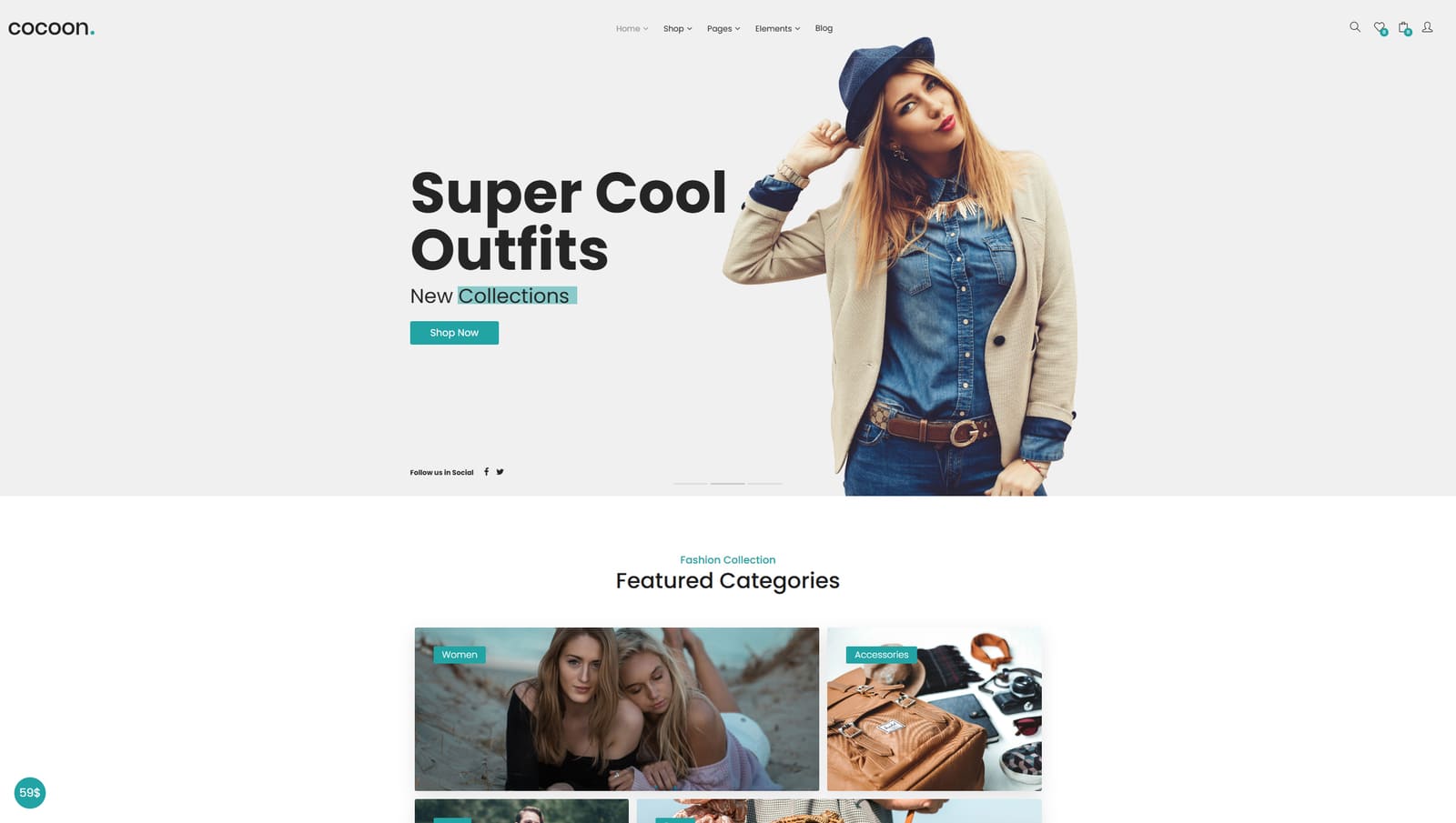 Graphic of Cocoon, one of the modern WooCommerce themes with AJAX search & infinite shop page scroll.