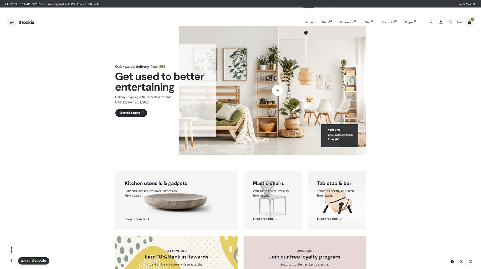 Visual of Stockie, a responsive theme for WooCommerce with a configurable site header and menu.