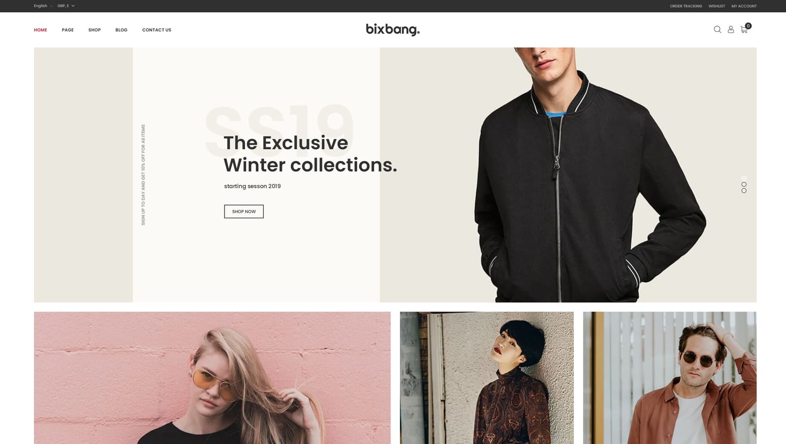View of Bixbang, one of the modern WooCommerce themes with 7 shop page options.