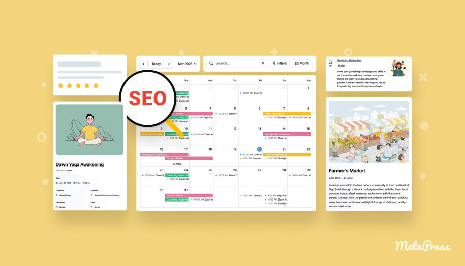 Examples of an event page to be optimized for SEO.
