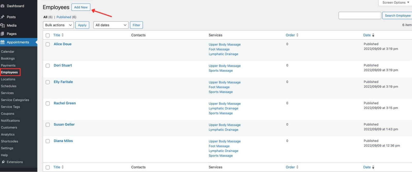 Screenshot of employees settings in the Restline theme.