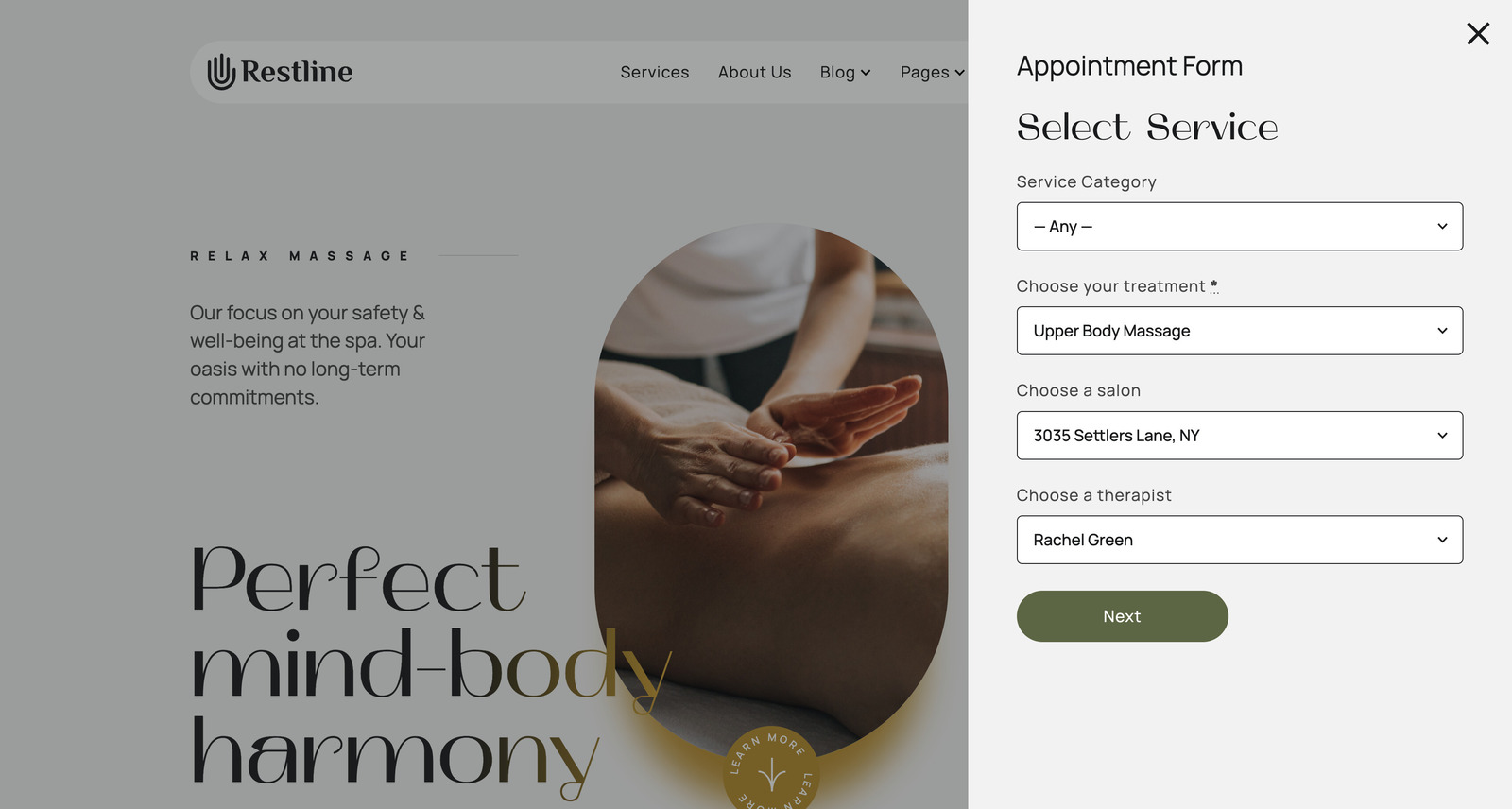 Screenshot of the Restline scheduling wellness wordpress widget.