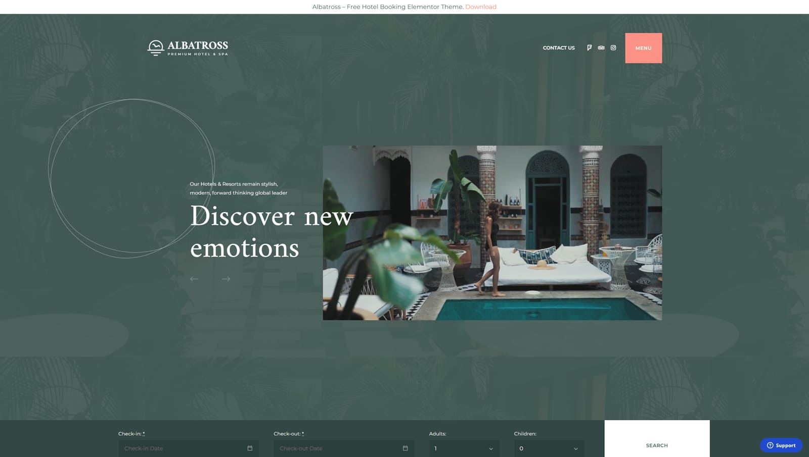 Picture of Albatross, one of the hotel booking WordPress themes with 4 layouts for Room and News pages.