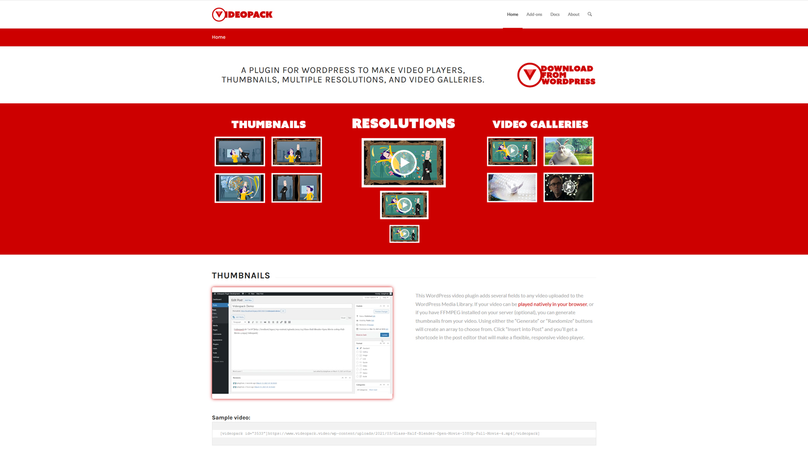 Image of Videopack, one of the best WordPress gallery plugins with configurable shortcodes.