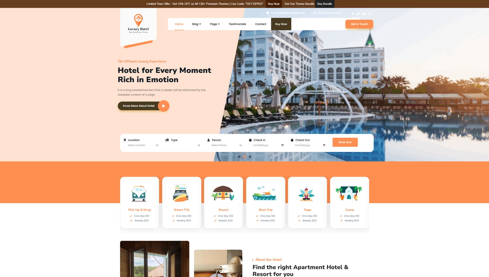 Graphic of Luxury Hotels, one of the hotel booking WordPress themes with a fully customizable design.