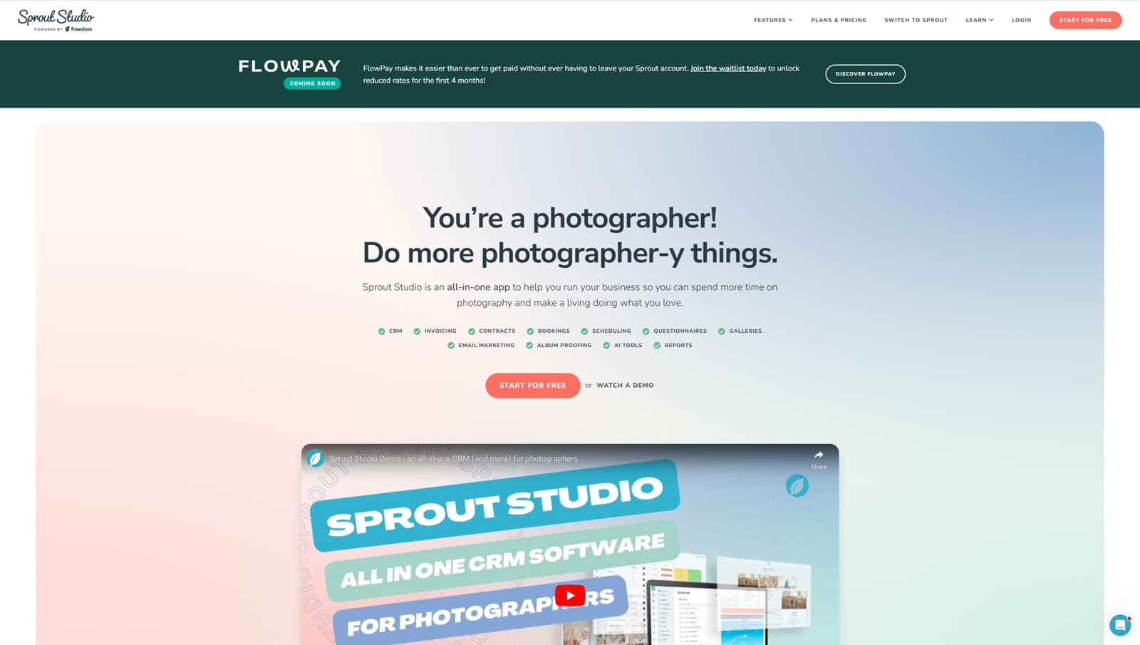 Graphic of Sprout Studio, booking software for photographers with CRM to improve the customer experience.