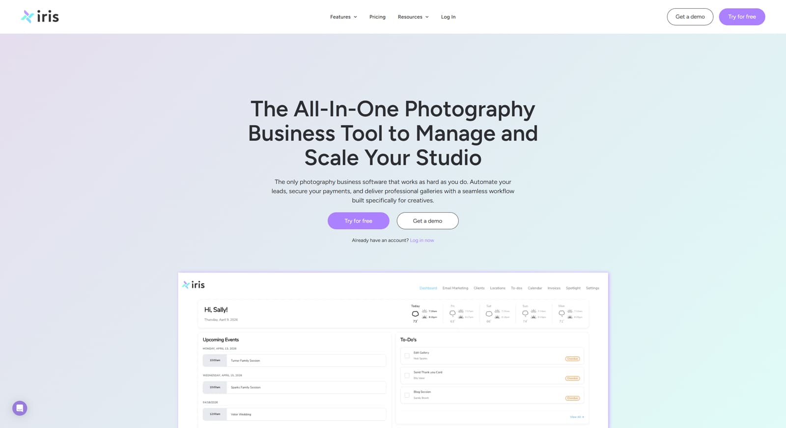 Visual of Iris Works, a booking and client management software with centralized contact management.
