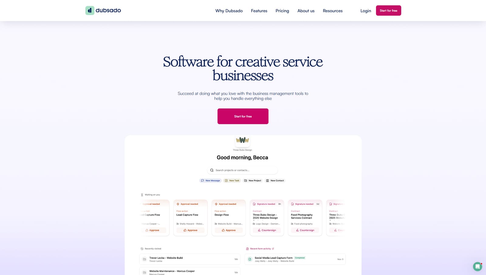 Portrait of Dubsado, booking software for photographers with project status tracking.