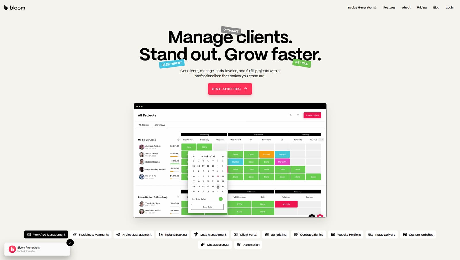 Figure of Bloom, a photography booking software with image galleries & website portfolios.