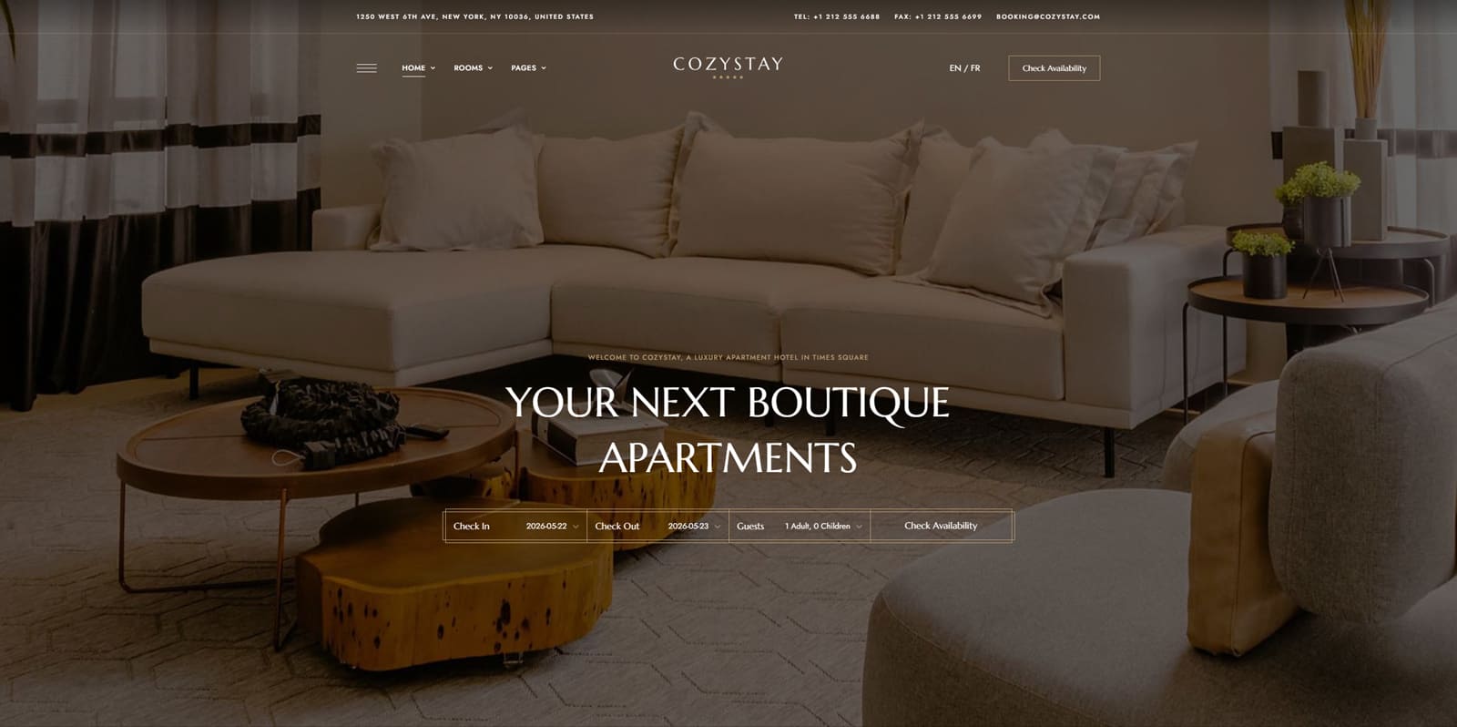Figure of CozyStay, a diverse and well-designed theme for hotels with fast and configurable room search.