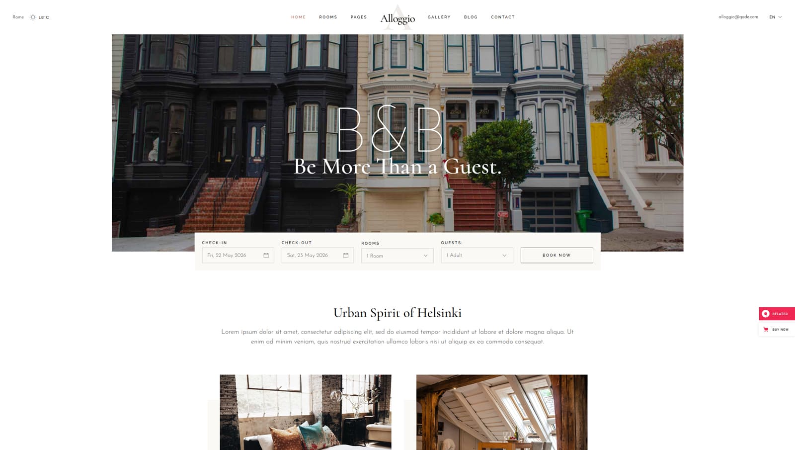 Picture of Alloggio, one of the hotel booking WordPress themes with a built-in blog & gallery.
