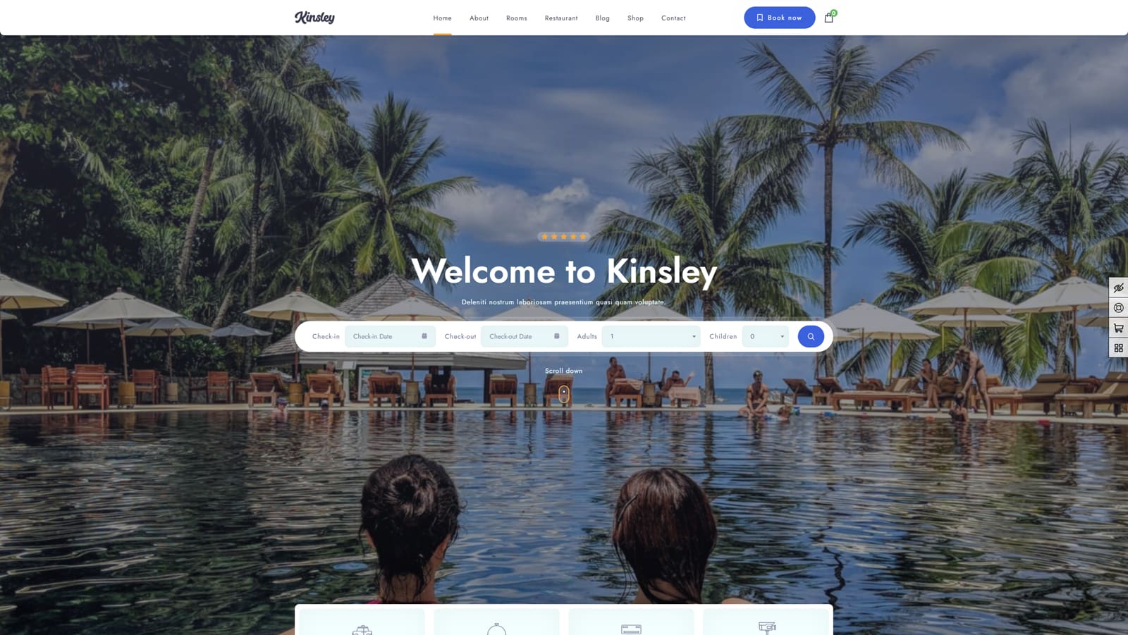 Snapshot of Kinsley, a popular solution for hotel website design with an integrated hotel booking system.