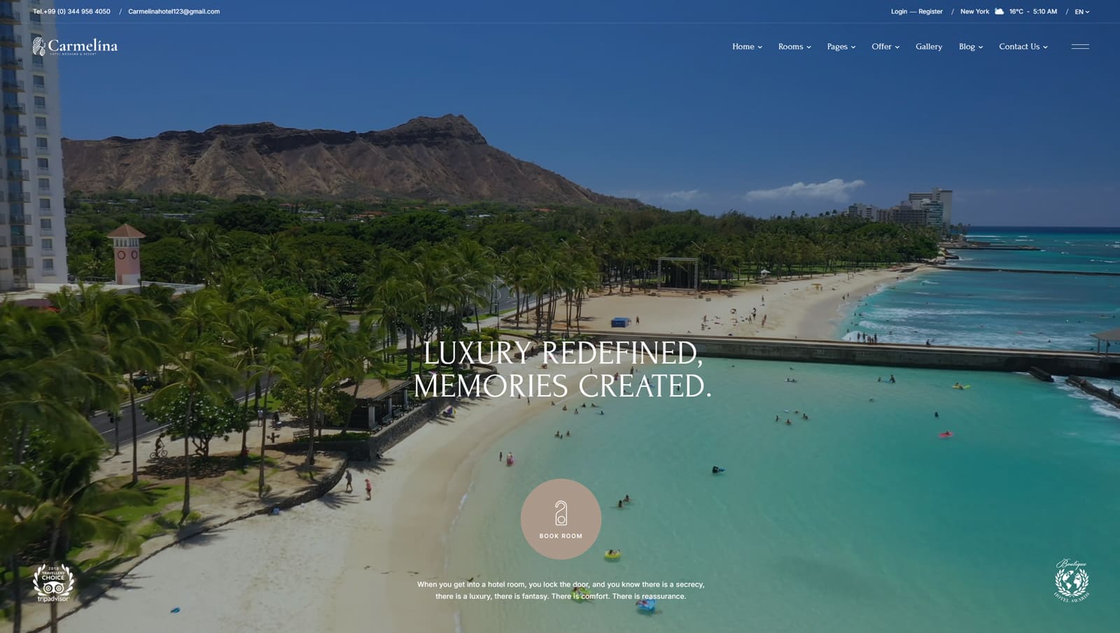 Photograph of Carmelina, a spectacular theme for hotels and hospitality businesses with bookable extra services.