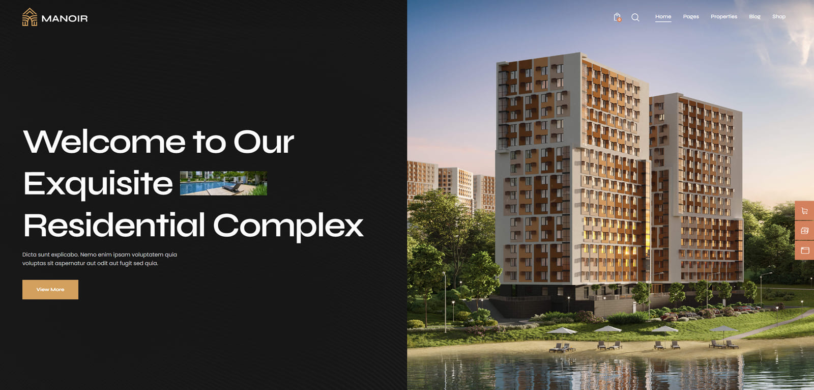 Illustration of Manoir, a visually impressive hotel & single property WordPress theme with flexible typography & color settings.