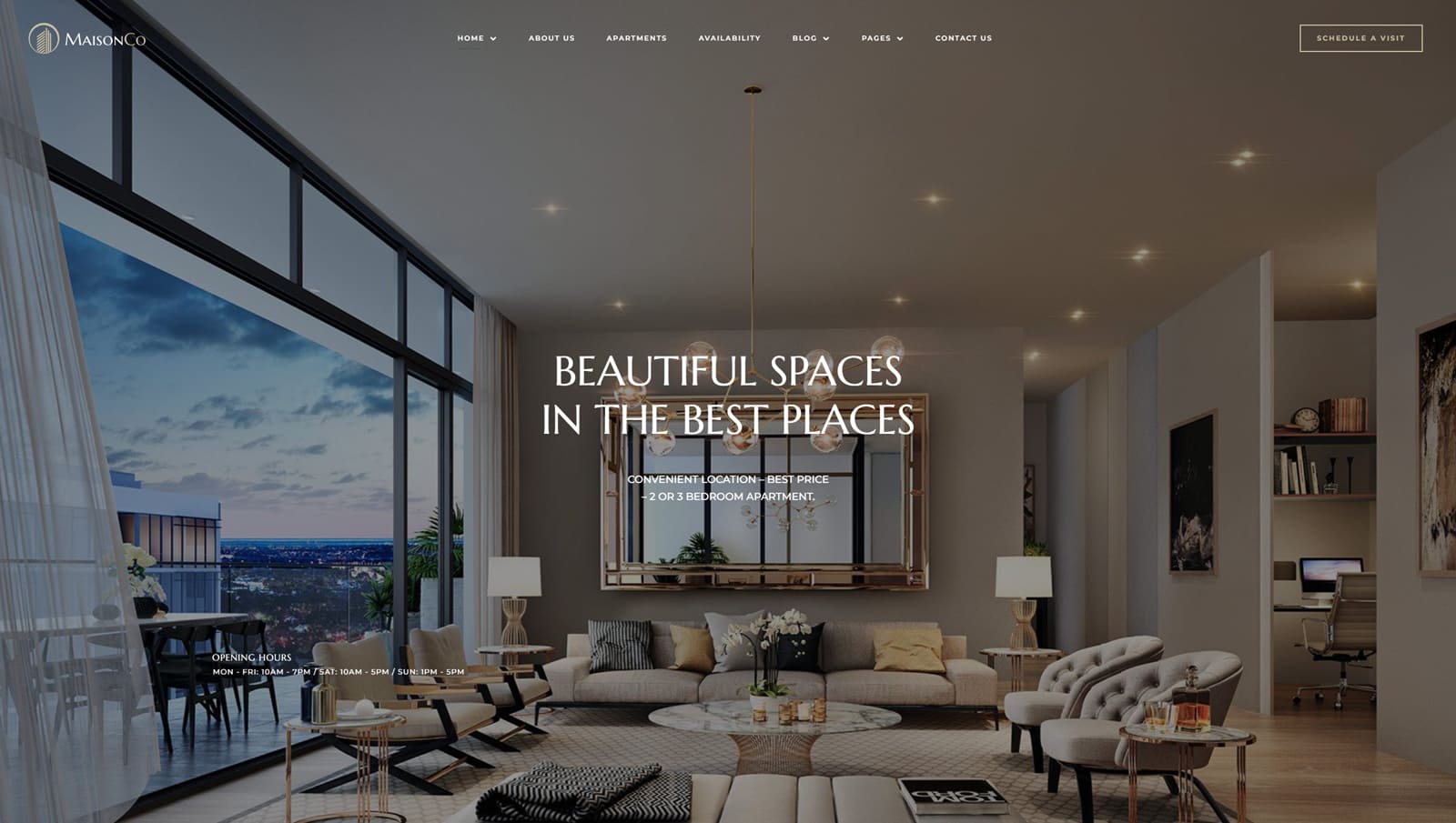 Representation of MaisonCo, a single property WordPress theme with 9 varied designs for single property websites.