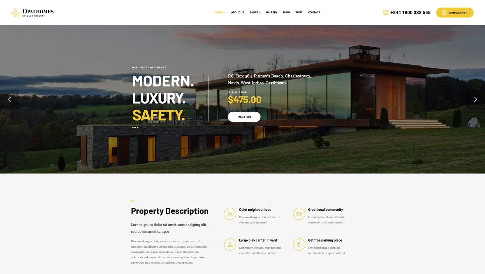 Representation of OpalHomes, one of the hotel booking WordPress themes with an integrated Google Maps support.