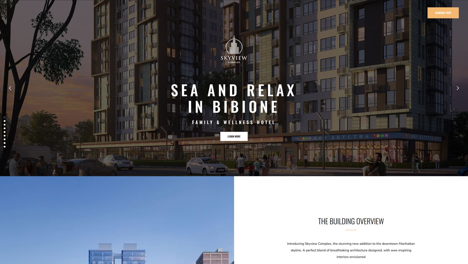 Portrait of Skyview Complex, one of the hotel booking WordPress themes with property availability & details sections.