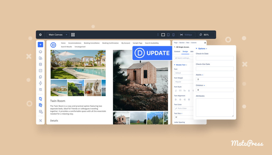 Divi 5 Hotel Booking integration addon update.