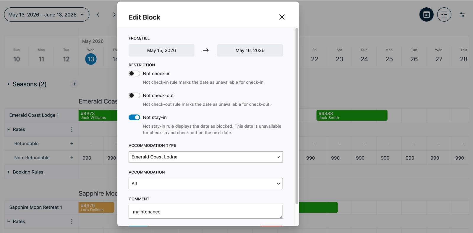 Editing a blocked date.