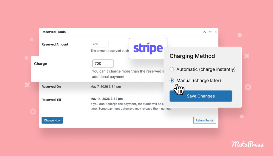 Stripe authorze and capture method in Hotel Booking.