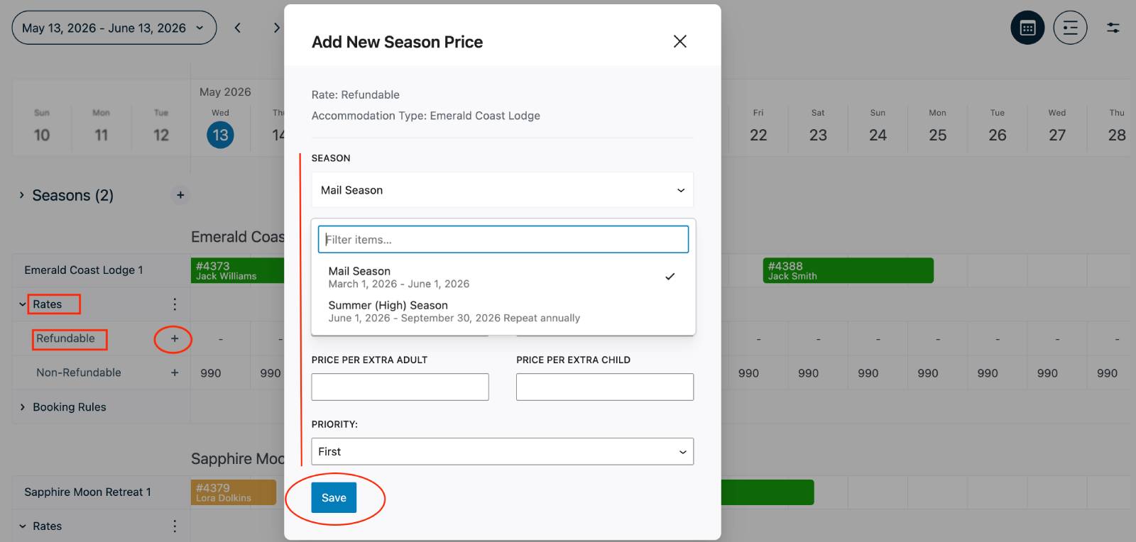 Add new seasonal pricing.