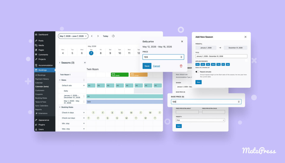 A featured image for the new calendar dashboard in Hotel Booking.