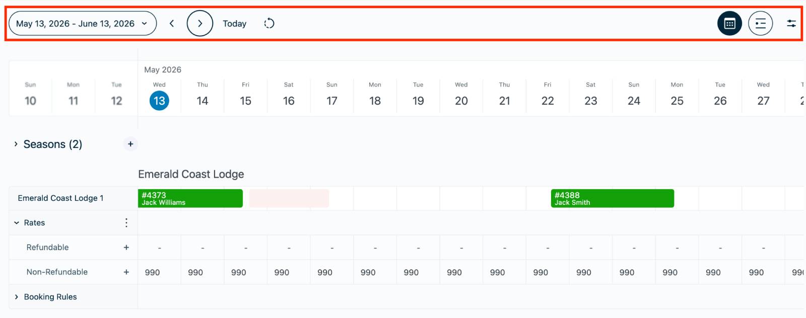 A screenshot of the calendar navigation.