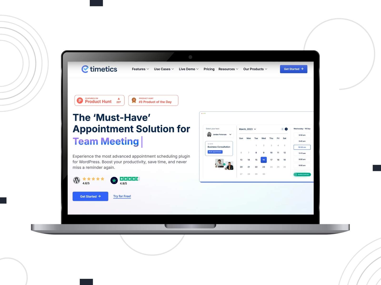 Collage of the Timetics plugin as one of the Bookly alternatives.