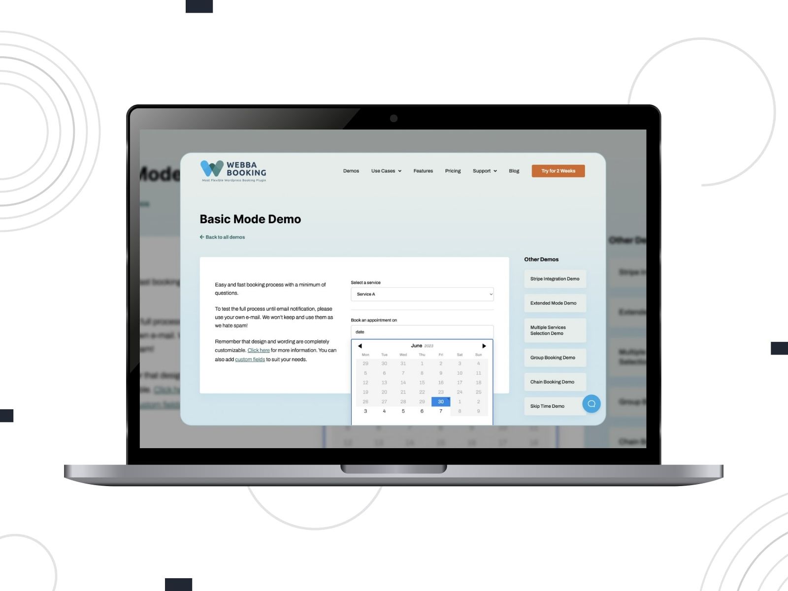 Collage of the Webba Booking plugin homepage as one of the Bookly alternatives.