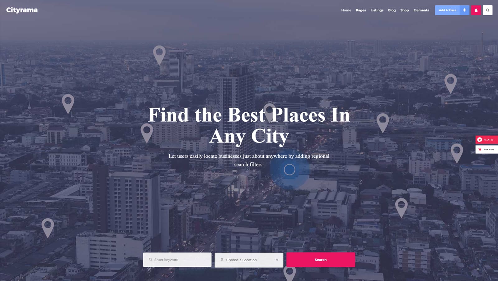 Representation of CityRama, a responsive solution for guided tour listings with 9 homepage designs.