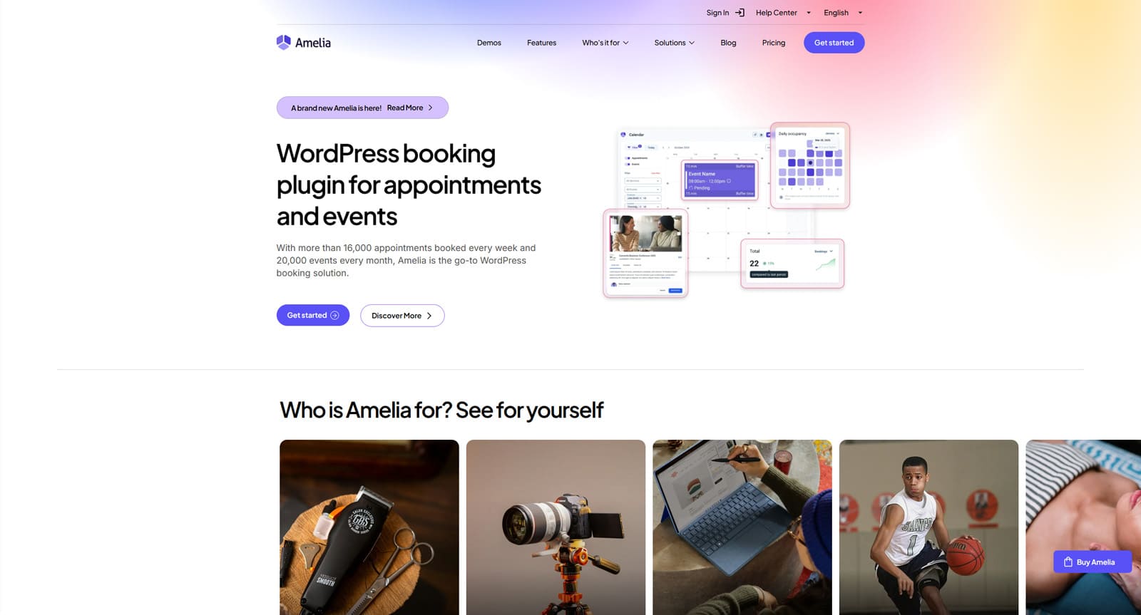 Visual of Amelia, a highly-rated booking solution for WordPress websites with custom service duration.