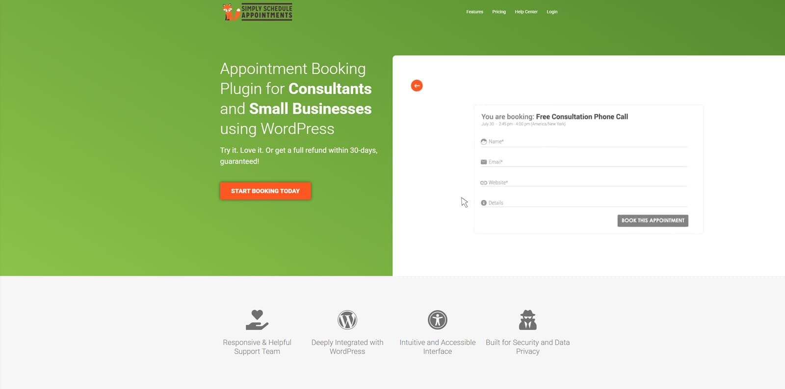 Visual of Simply Schedule Appointments, a flexible and configurable booking plugin for WordPress with deep calendar customization.