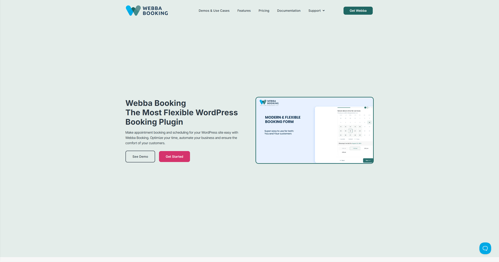 Image of Webba Booking Calendar, a well-designed time slot plugin for booking with a modern booking form design.