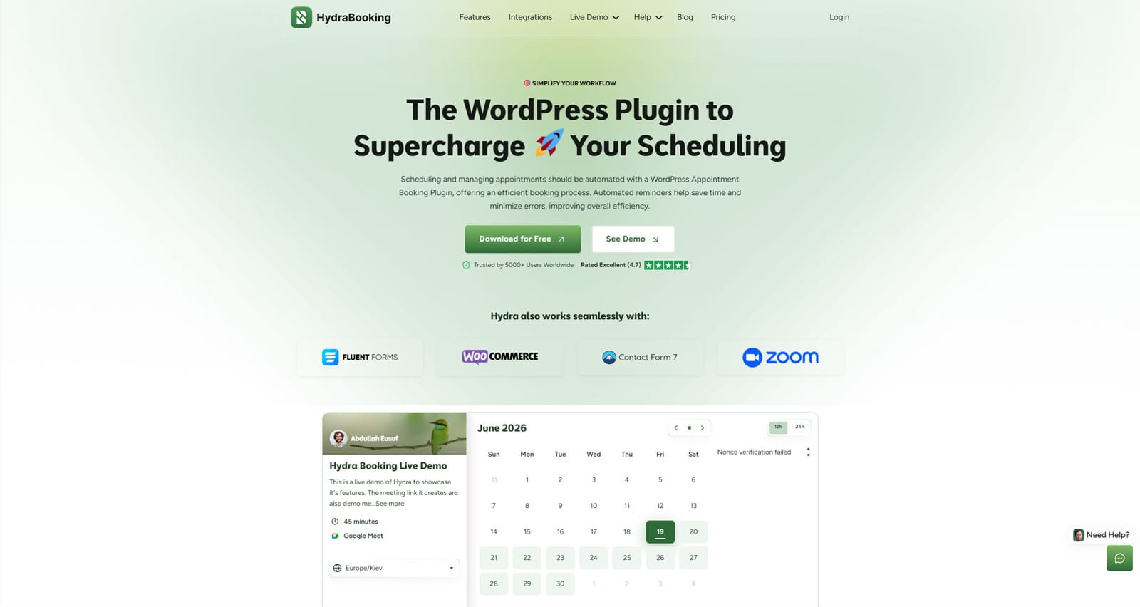 Portrait of Hydra Booking, a WordPress coaching plugin with List and Calendar views for bookings.