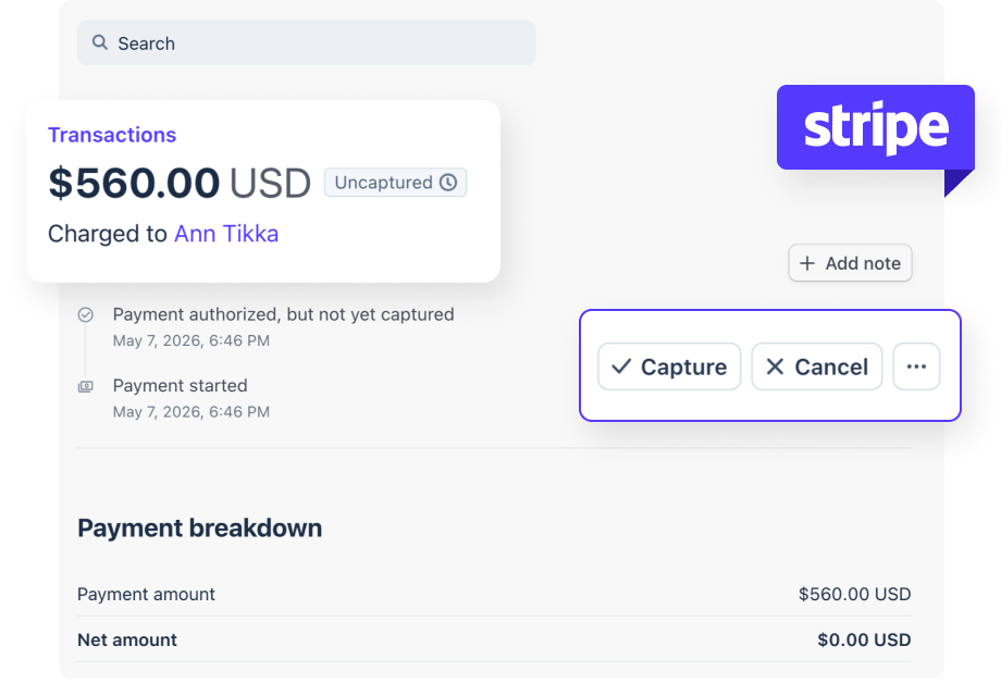 Authorize & Capture Payments via Stripe