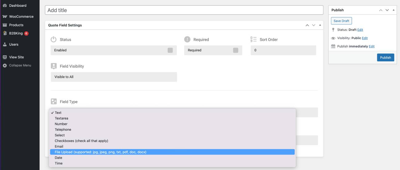 B2Bking customize request a quote form.