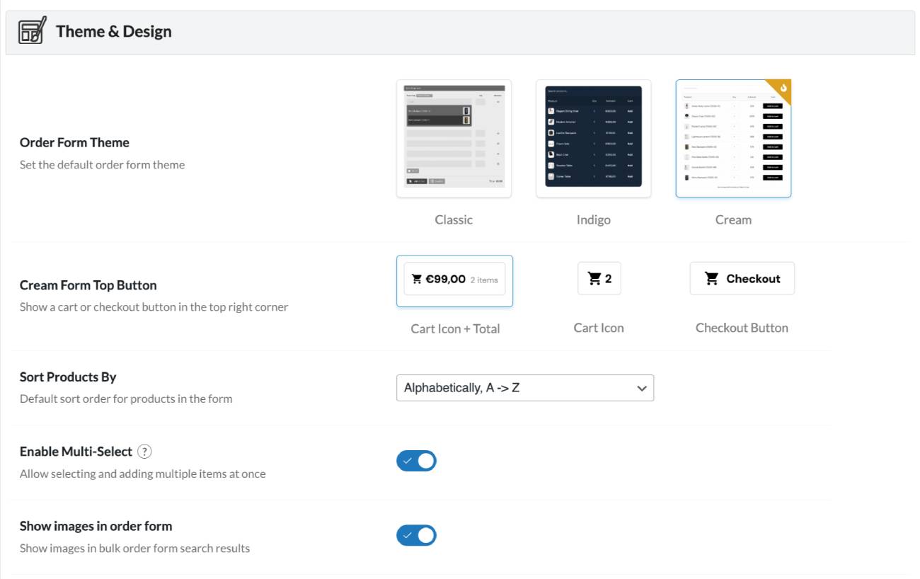 B2Bking order form settings.