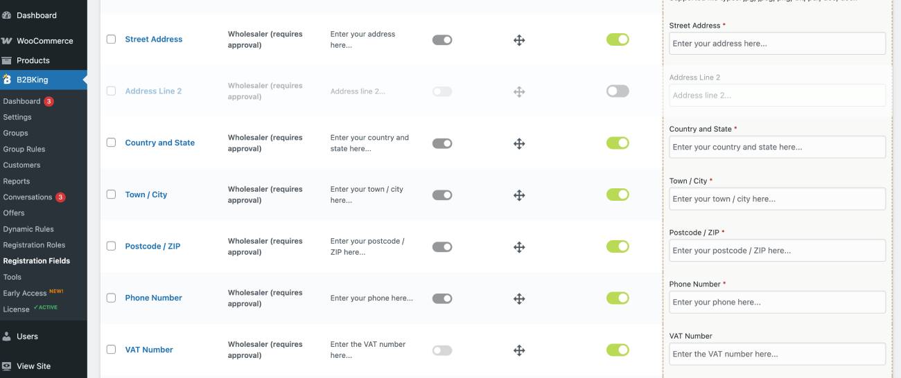 B2BKing woocommerce wholesaler registration fields.