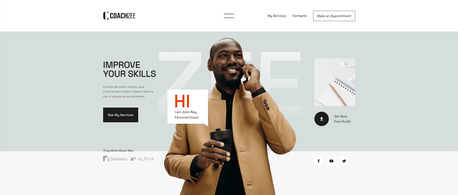 Picture of the CoachZee WordPress theme to use for virtual event marketing.