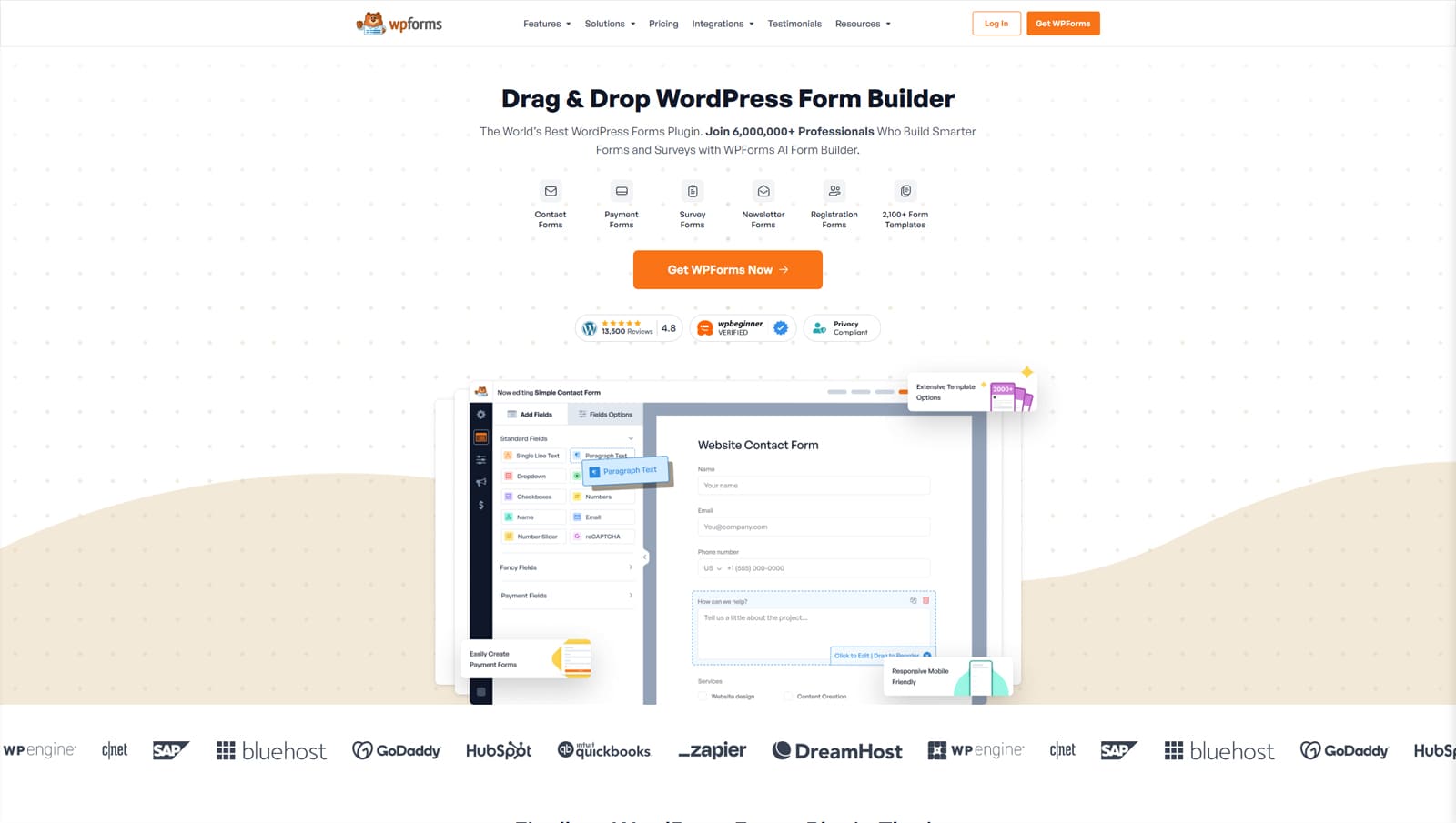 Graphic of WPForms, a flexible form plugin for WordPress with an online form builder.