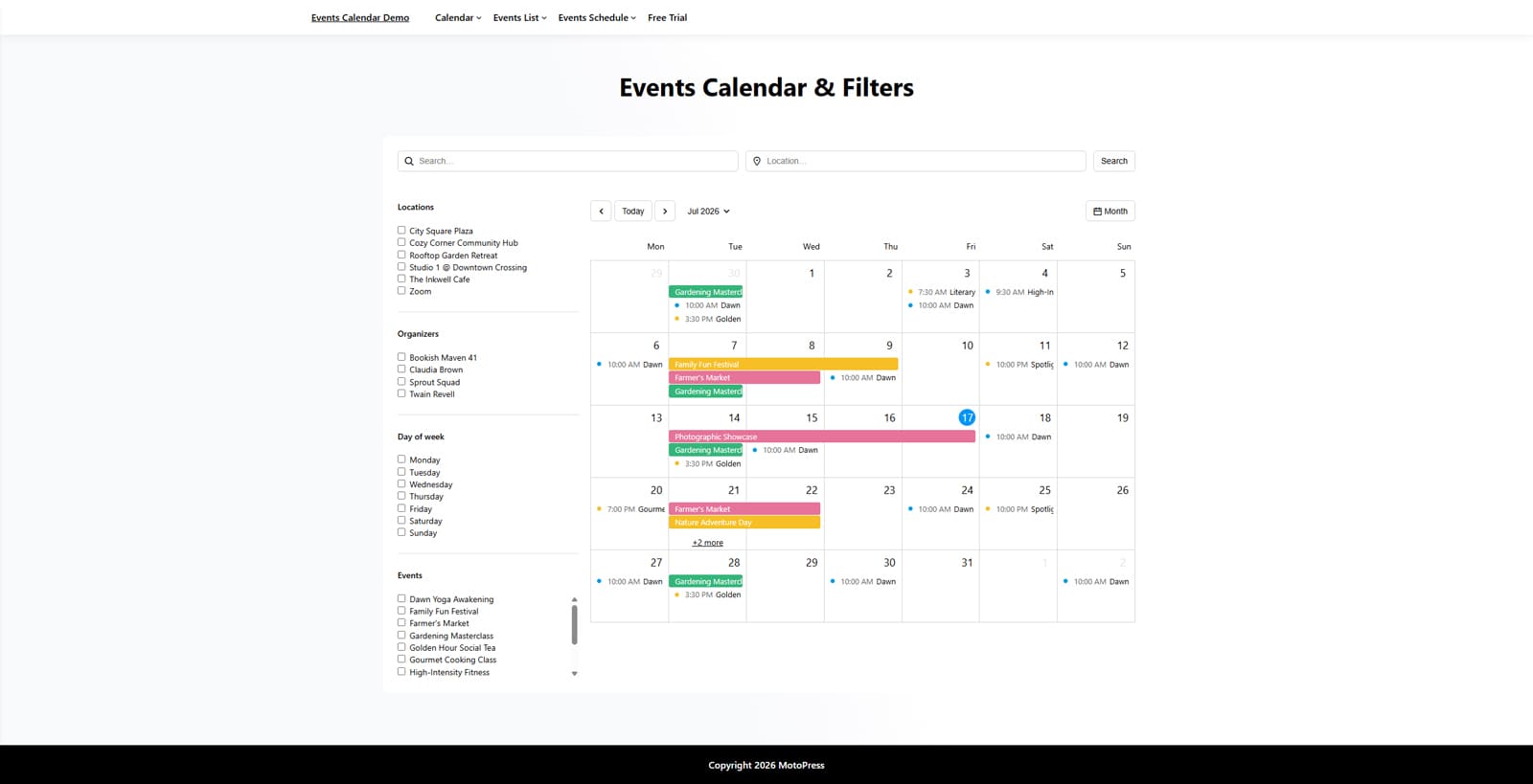 Photograph of an example of an events calendar to use for virtual event marketing.