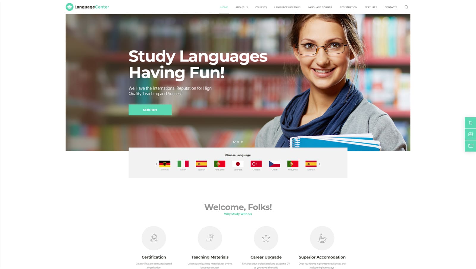 Portrait of Language Center, one of the the best classes WordPress themes with easy-to-customize page layouts.