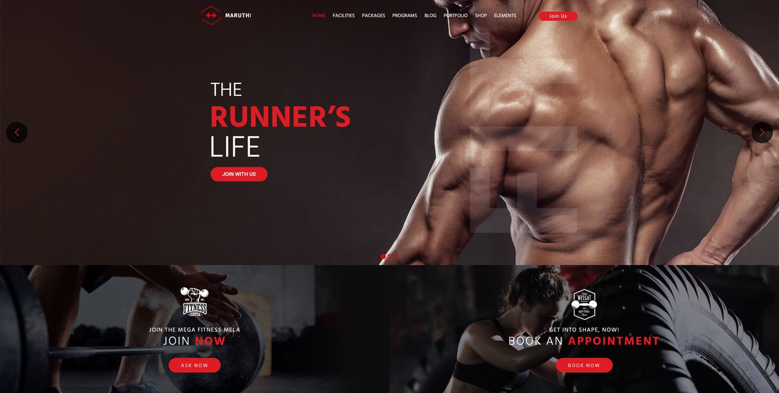 Figure of Maruthi, a modern theme for WordPress gym classes website with easy-to-customize page layouts.